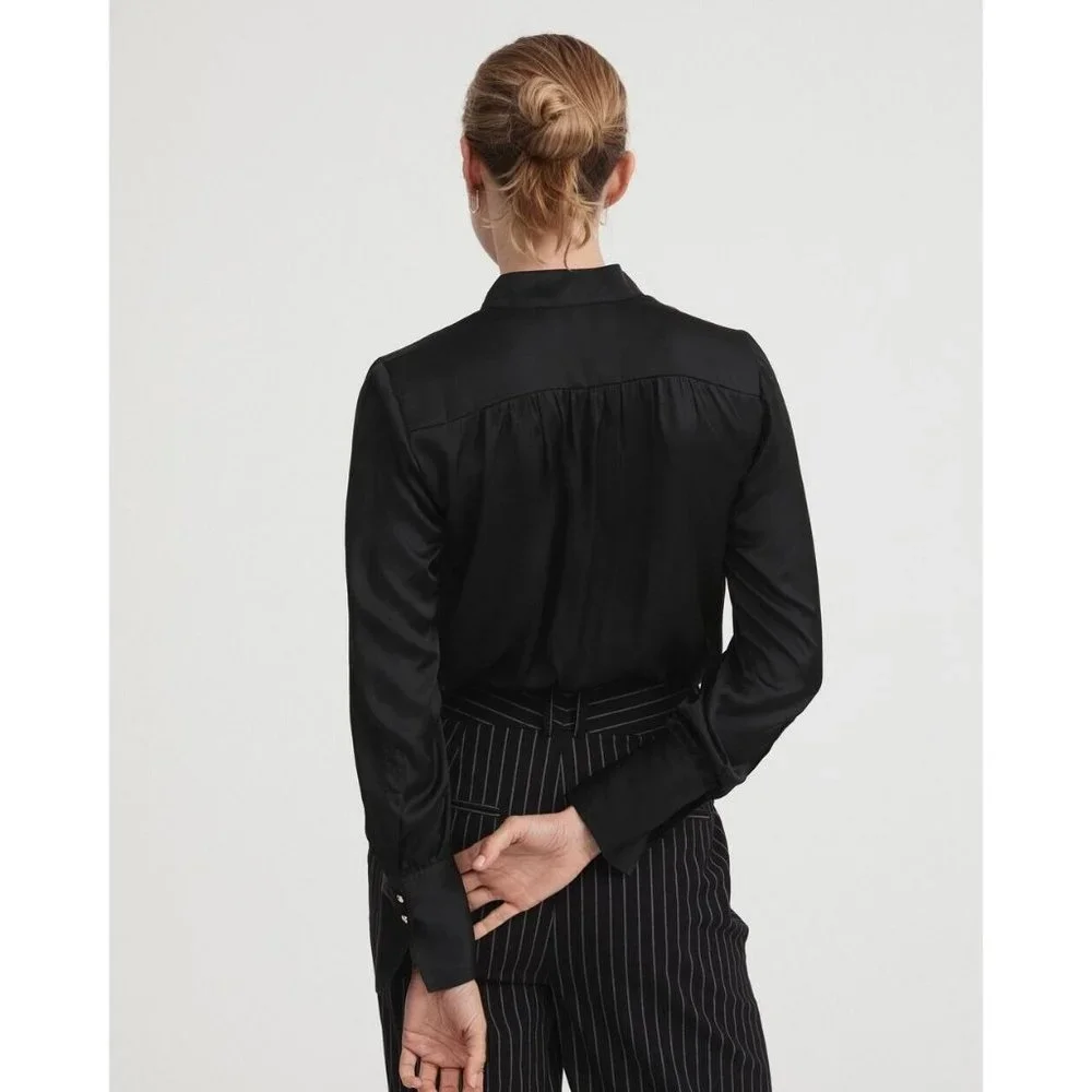Witchery Modern Cuff Blouse Top Long Sleeve Black Satin Office Work Lux Size S 8 - Picture 4 of 13